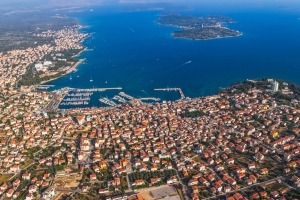 Vodice - Aerial view with Prvic Island in the background